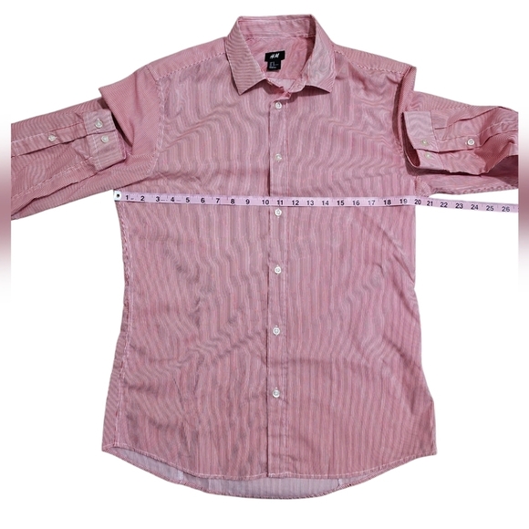 H&M Button Up Dress Shirt Men Medium Pink White Pinstripe Preppy Classic Office - Picture 5 of 6